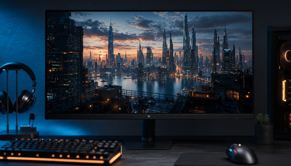 32-inch 4K gaming monitor showing crisp high-resolution game graphics with fine edge detail