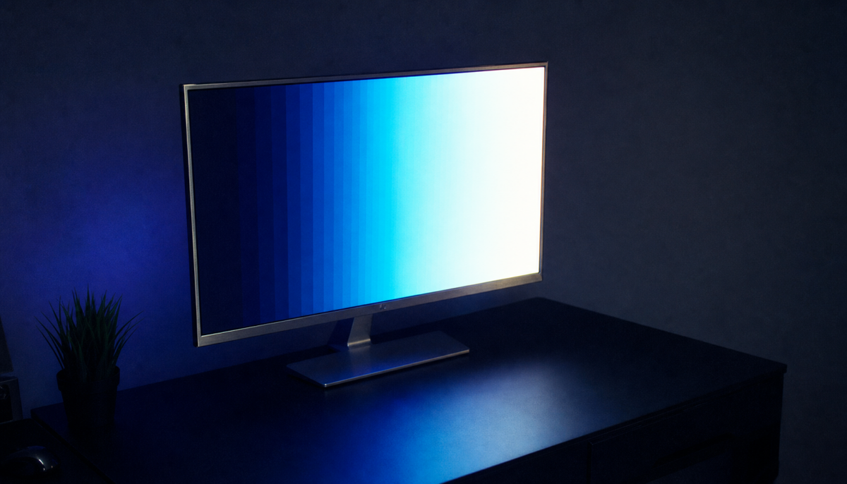 4K gaming monitor displaying a color gradient test pattern, illustrating color depth differences at high refresh rates
