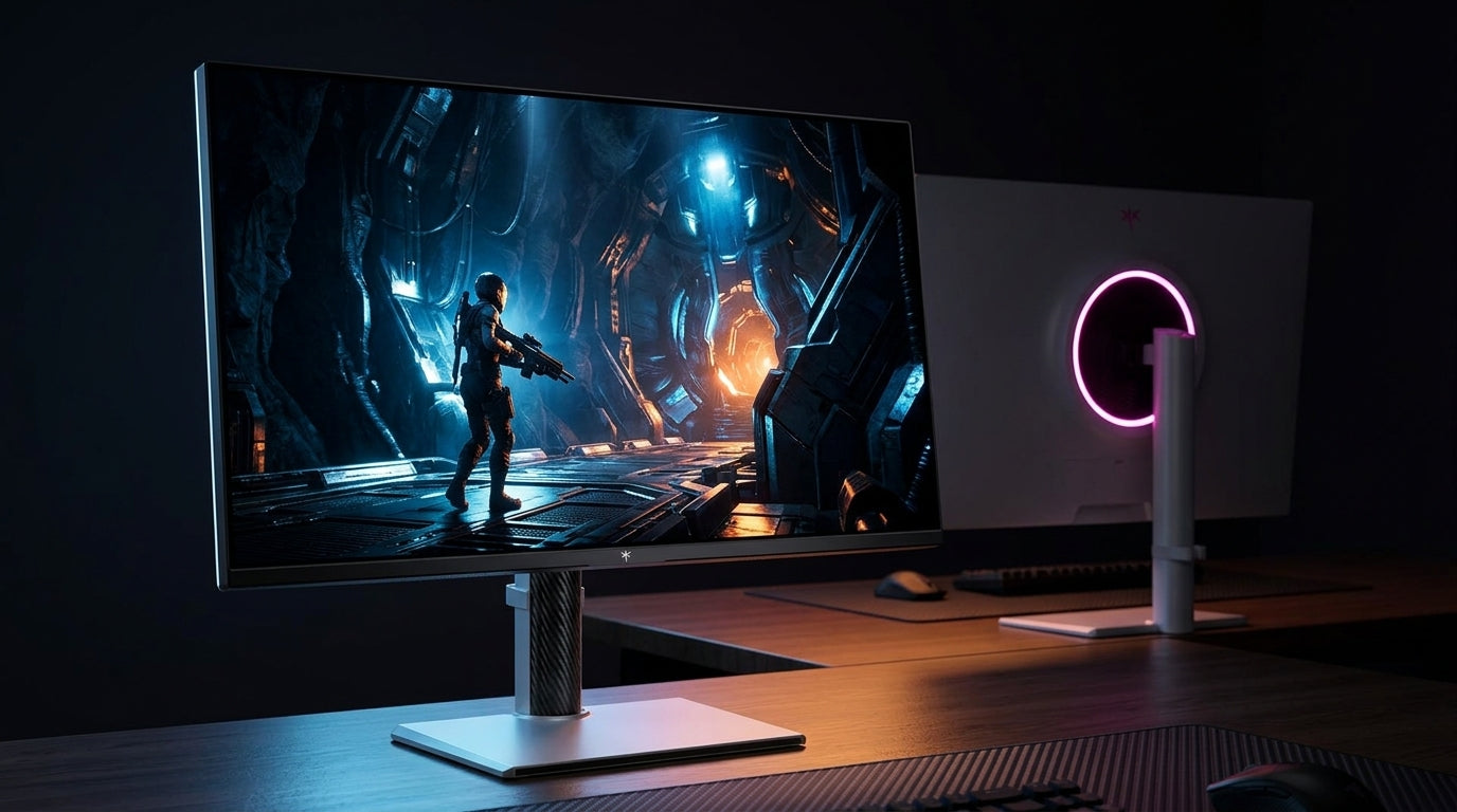 KTC Mini-LED gaming monitor displaying high-contrast HDR scene from an AAA title