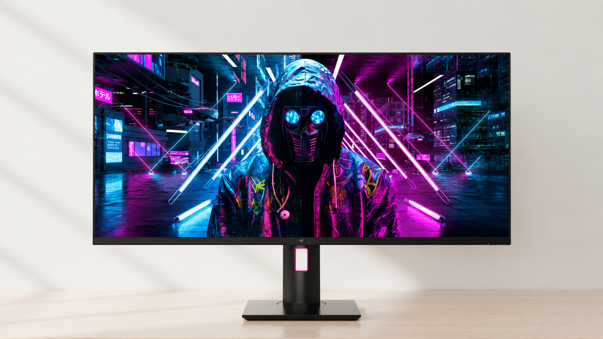 A side-by-side comparison on a high-end gaming monitor screen, showing a native 1440p image on the left and a 4K downsampled image on the right with enhanced clarity and sharper edges.