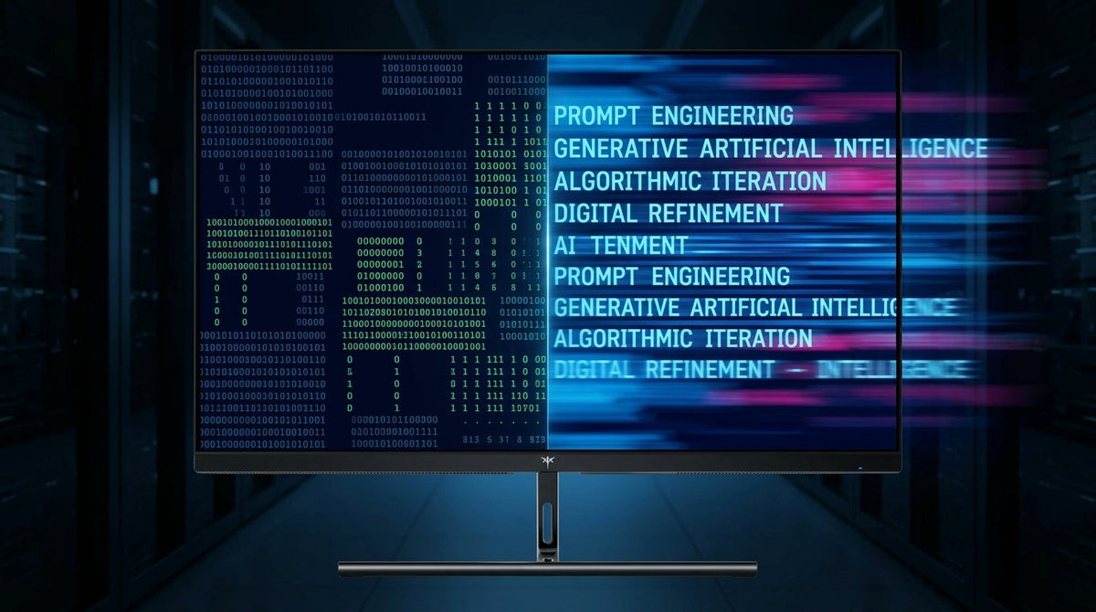 Abstract split-screen visual contrasting sharp static text on the left with smooth motion-blurred text on the right, representing resolution versus refresh rate.