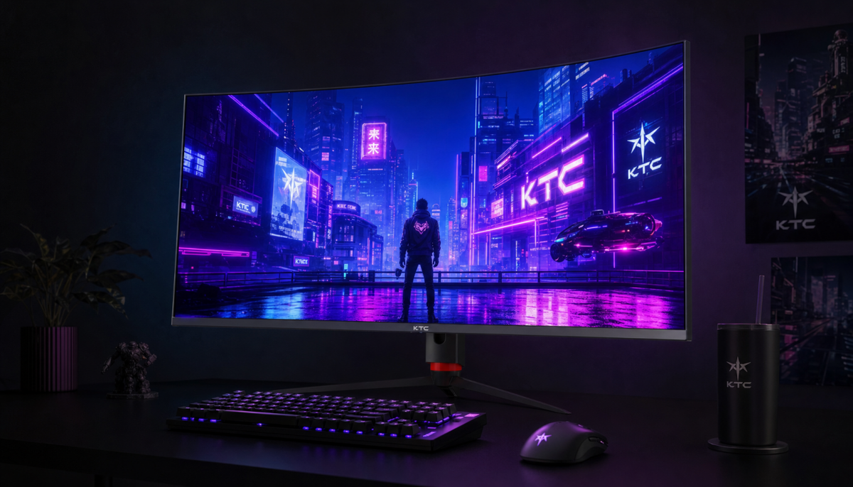 Gaming monitor displaying vivid high-contrast content in a dark room, illustrating how deep blacks enhance perceived color saturation