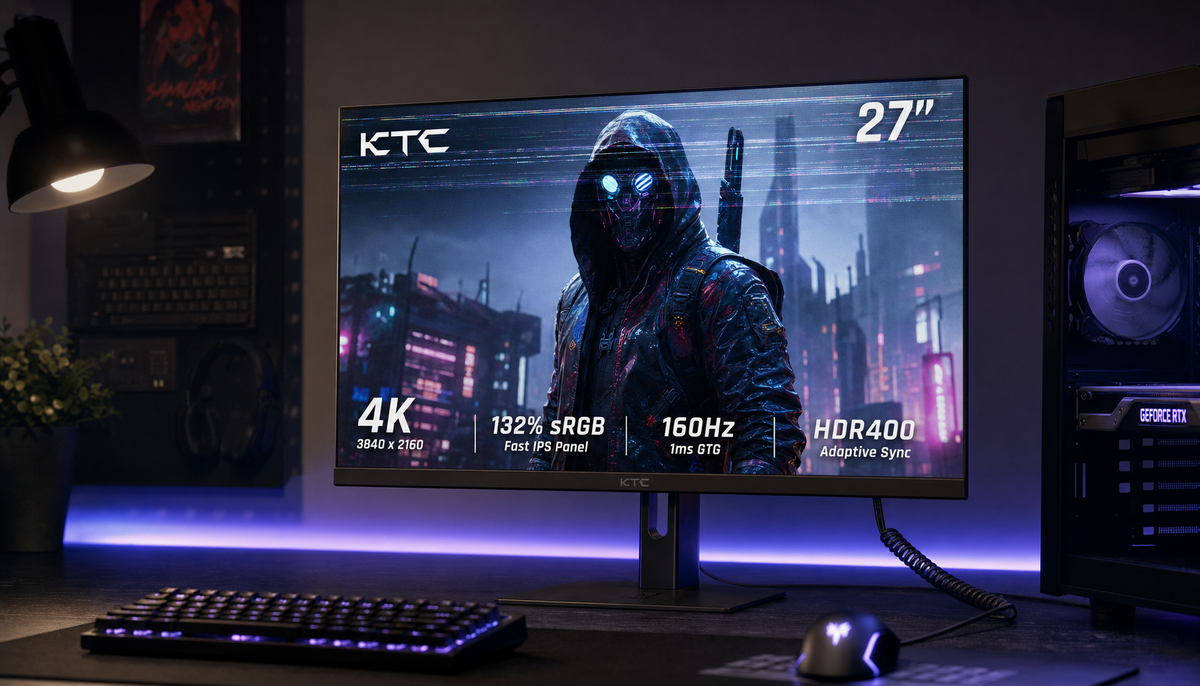 Gaming monitor showing DisplayPort flicker artifacts at high refresh rate on a dark gaming desk