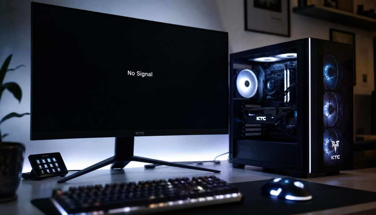 Gaming monitor showing No Signal message while PC is powered on