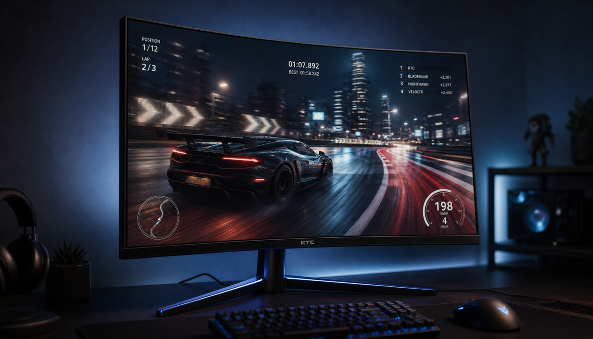 Gaming monitor showing motion artifacts from overdrive settings during fast gameplay
