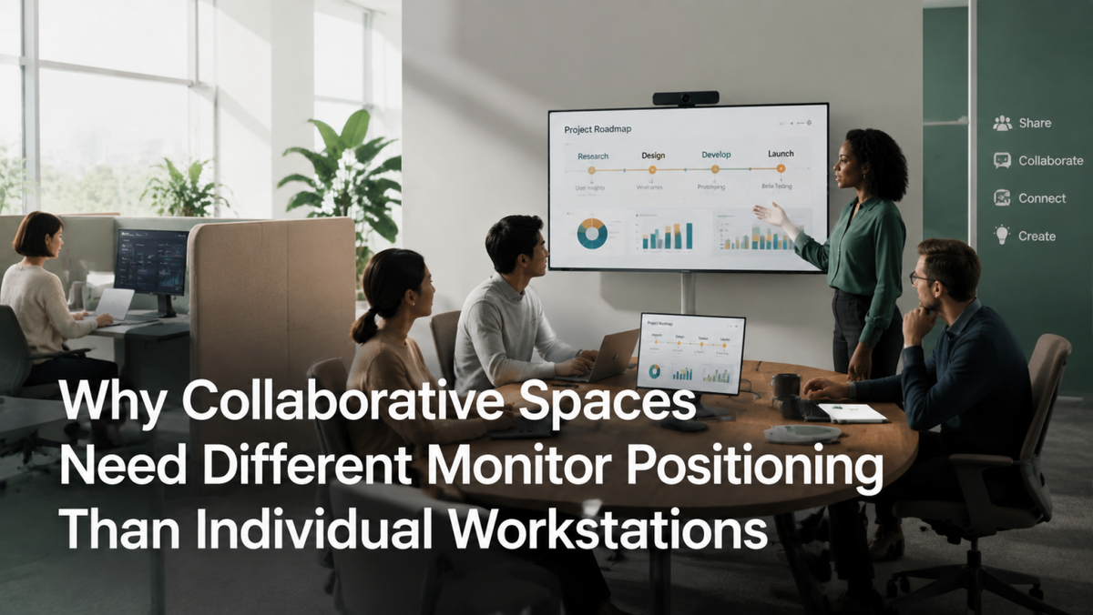 Why Collaborative Spaces Need Different Monitor Positioning Than Individual Workstations