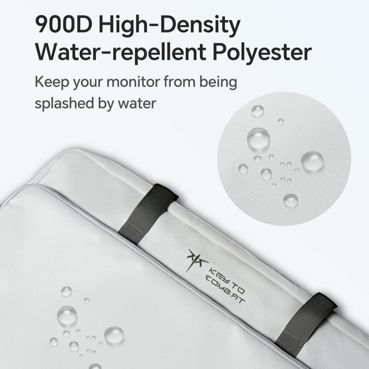 KTC portable monitor travel bag, featuring 900D water-repellent polyester protection, Key to Combat logo, and gray accents