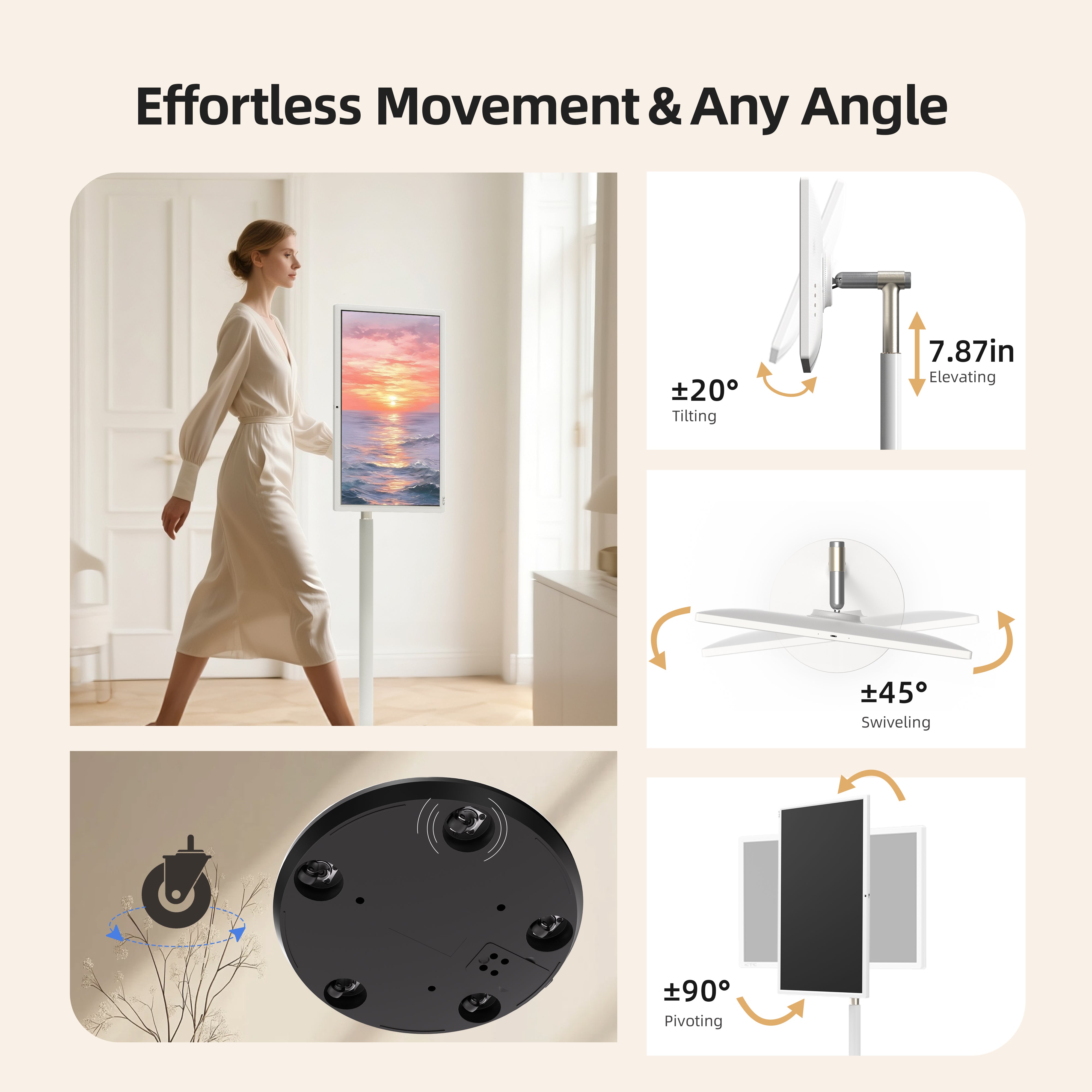 KTC 27" Touch Screen Monitor with flexible design: tilting, swiveling, pivoting, and elevating adjustment