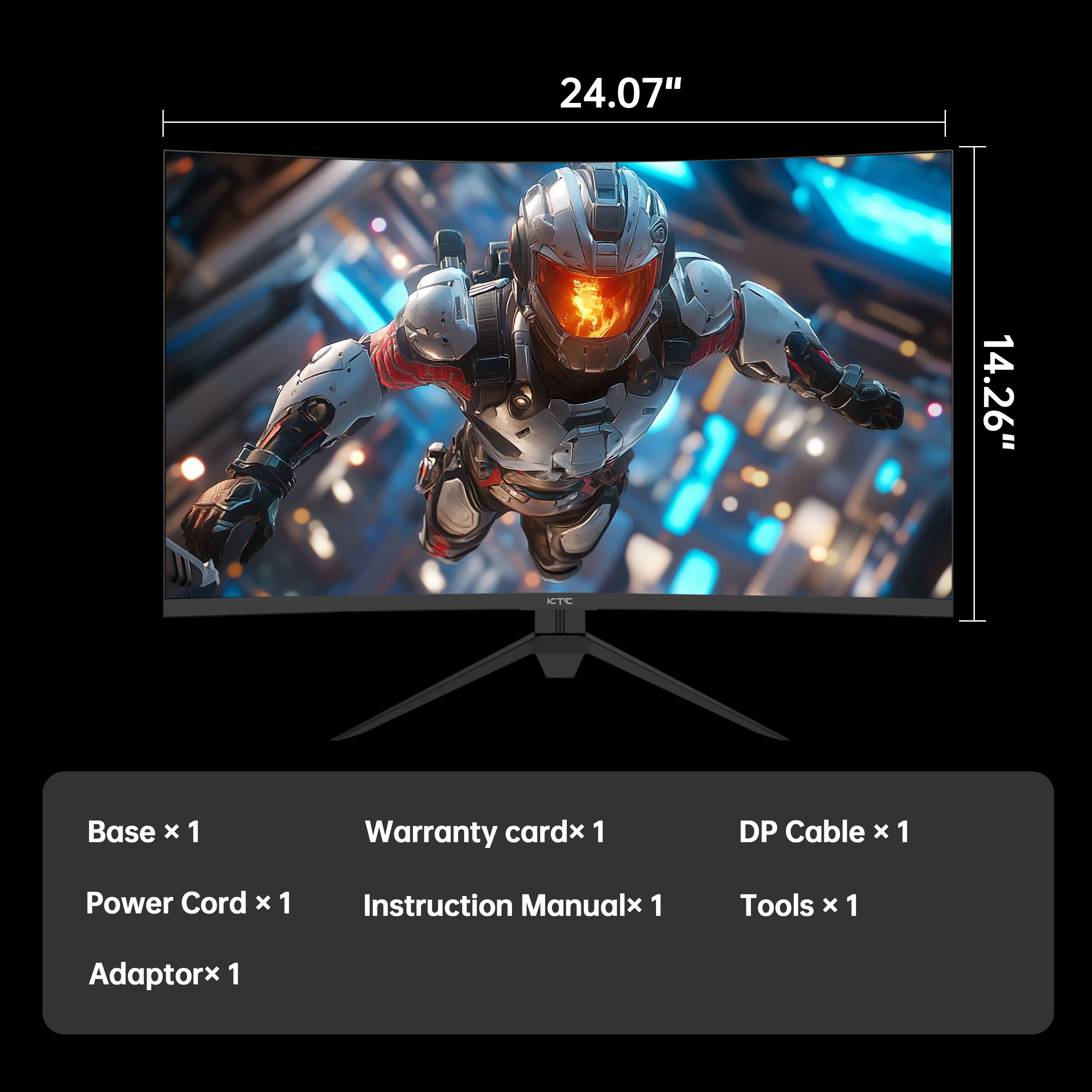 KTC 27" Curved Gaming Monitor, Esports Display, with astronaut display, including accessories.