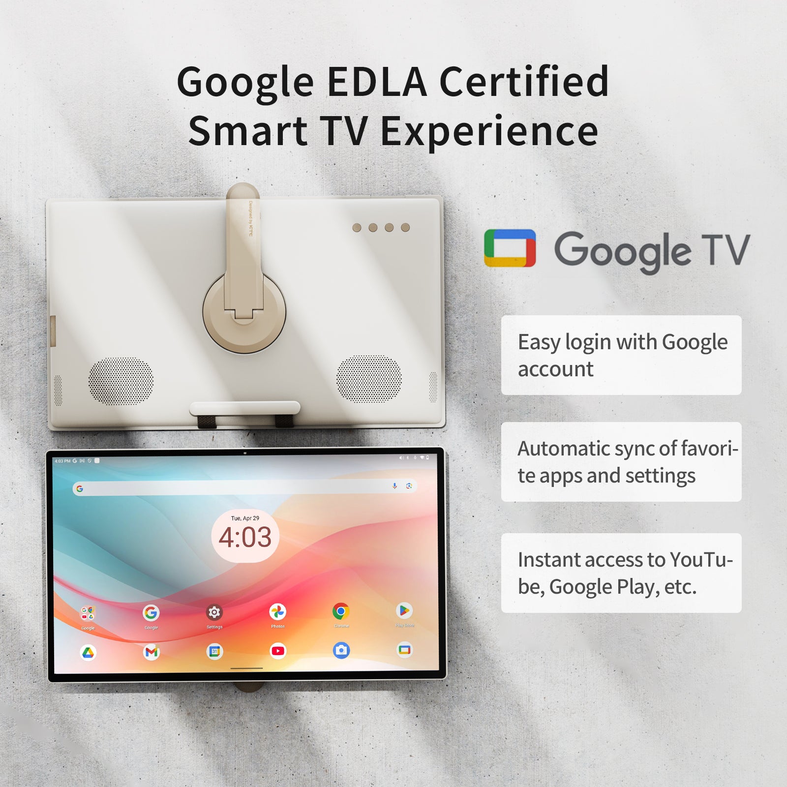 KTC 25" Portable Touch Screen Monitor with Google EDLA - Easy login, app sync, and YouTube access.