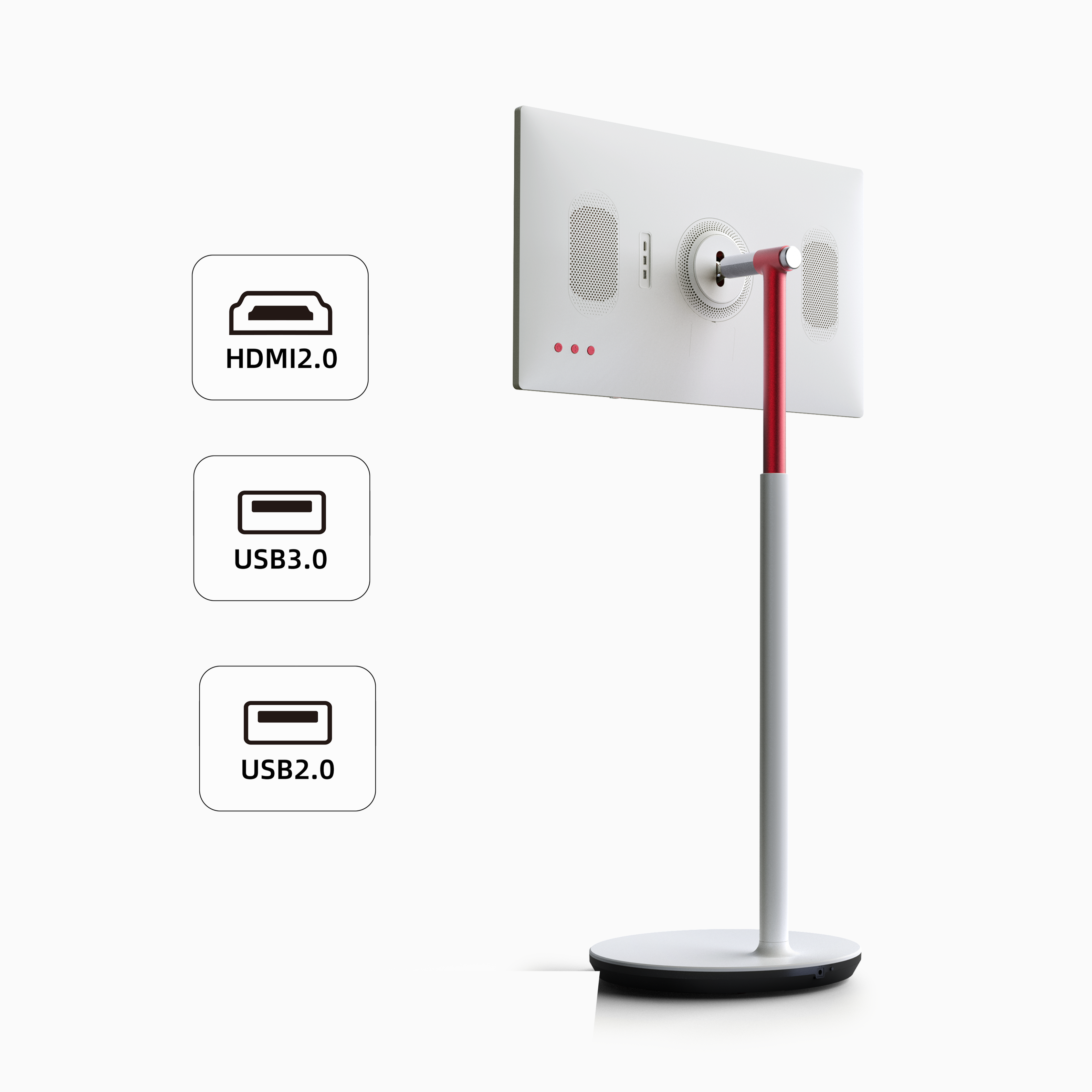 KTC 32" 4K Touchscreen Monitor - Back view with HDMI, USB ports, and red extension stand.