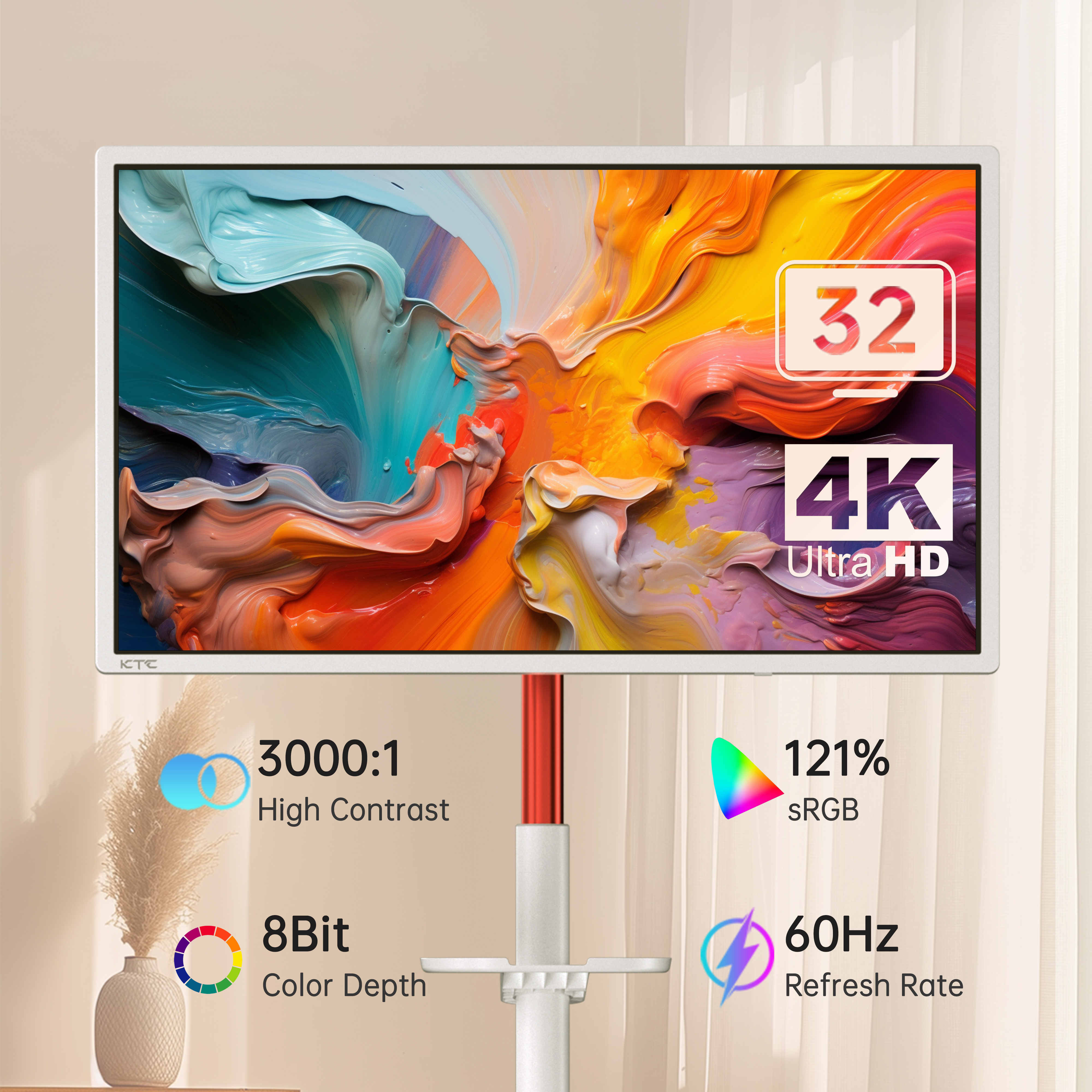 KTC 32 inch 4K Touchscreen Monitor, high contrast, sRGB, and refresh rate, designed for home office.