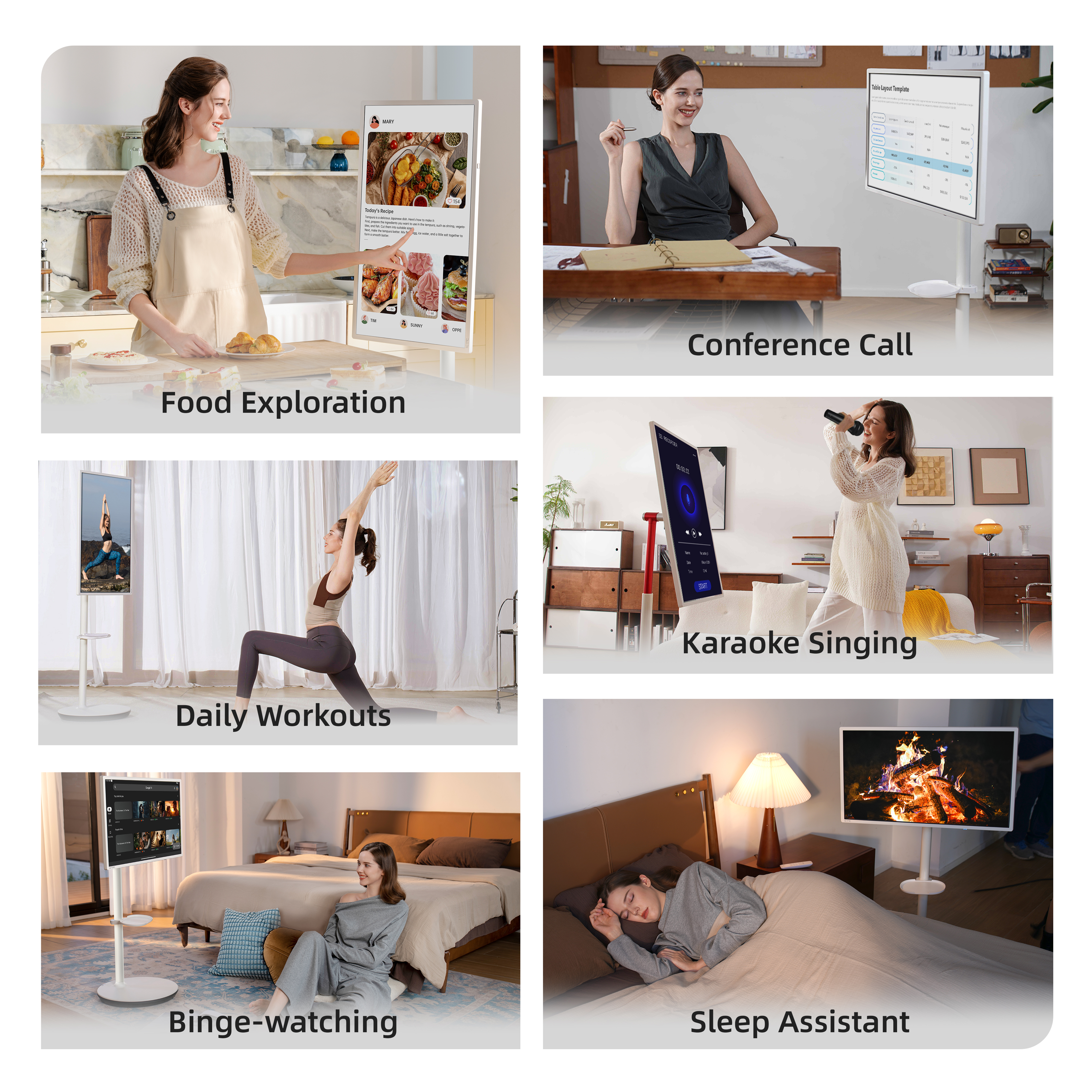 KTC 32" 4K Touchscreen Monitor showcasing multiple uses for home office and entertainment