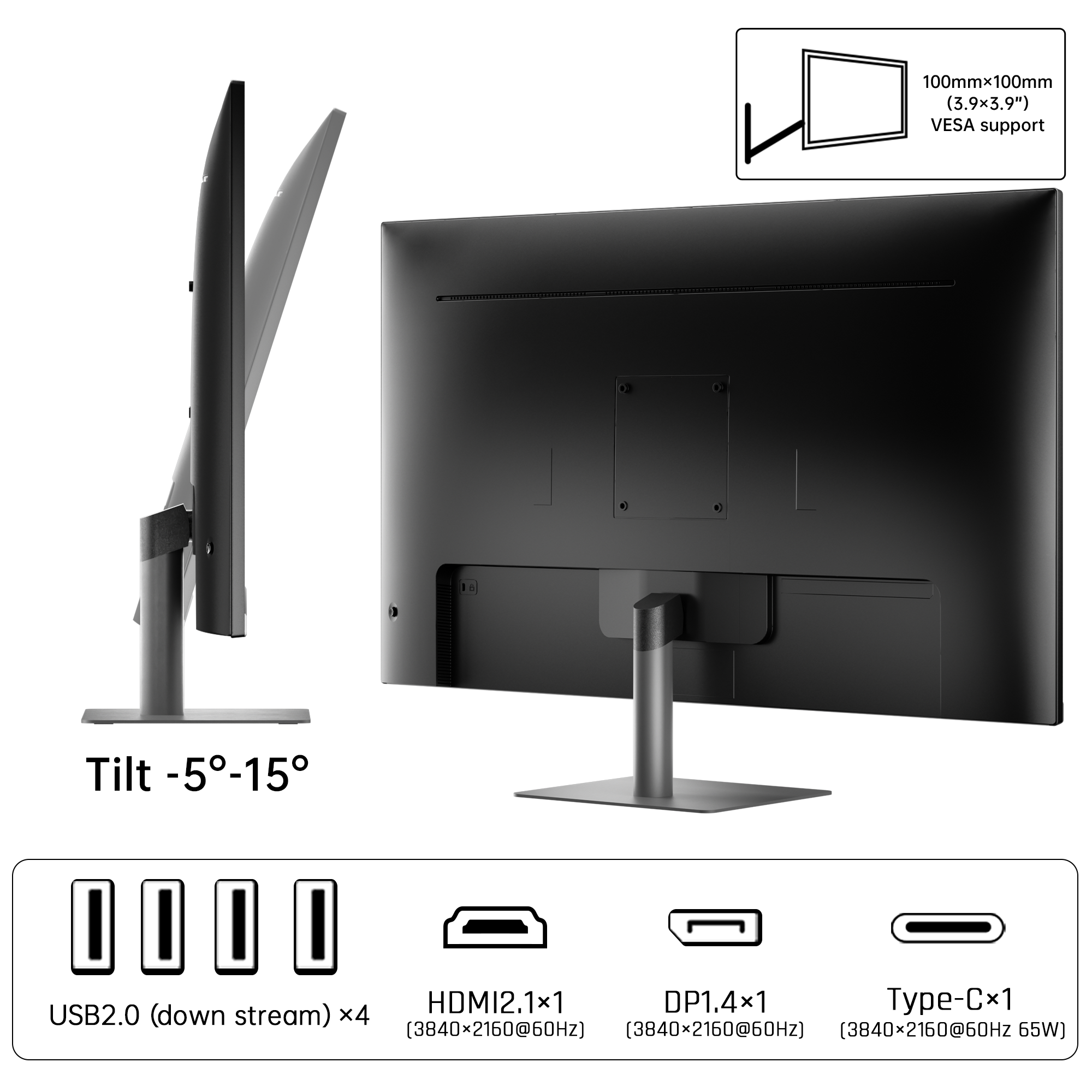 KTC 32" 4K Smart Monitor. Features: USB2.0, HDMI, DP, Type-C, and VESA. Tilt -5掳 to 15掳.