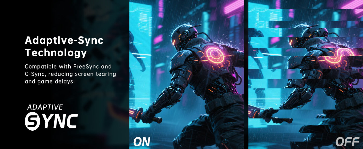 Cyberpunk-themed character with Adaptive-Sync Technology text and graphics