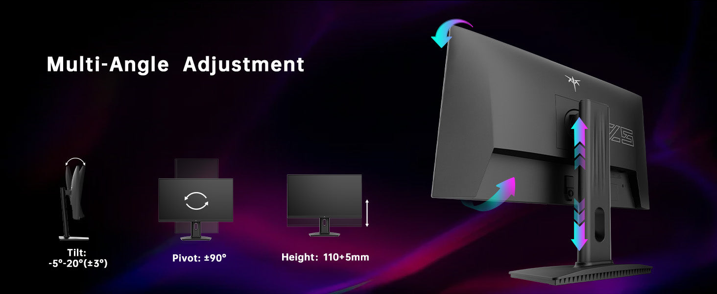 Monitor with multi-angle adjustment features on a dark background