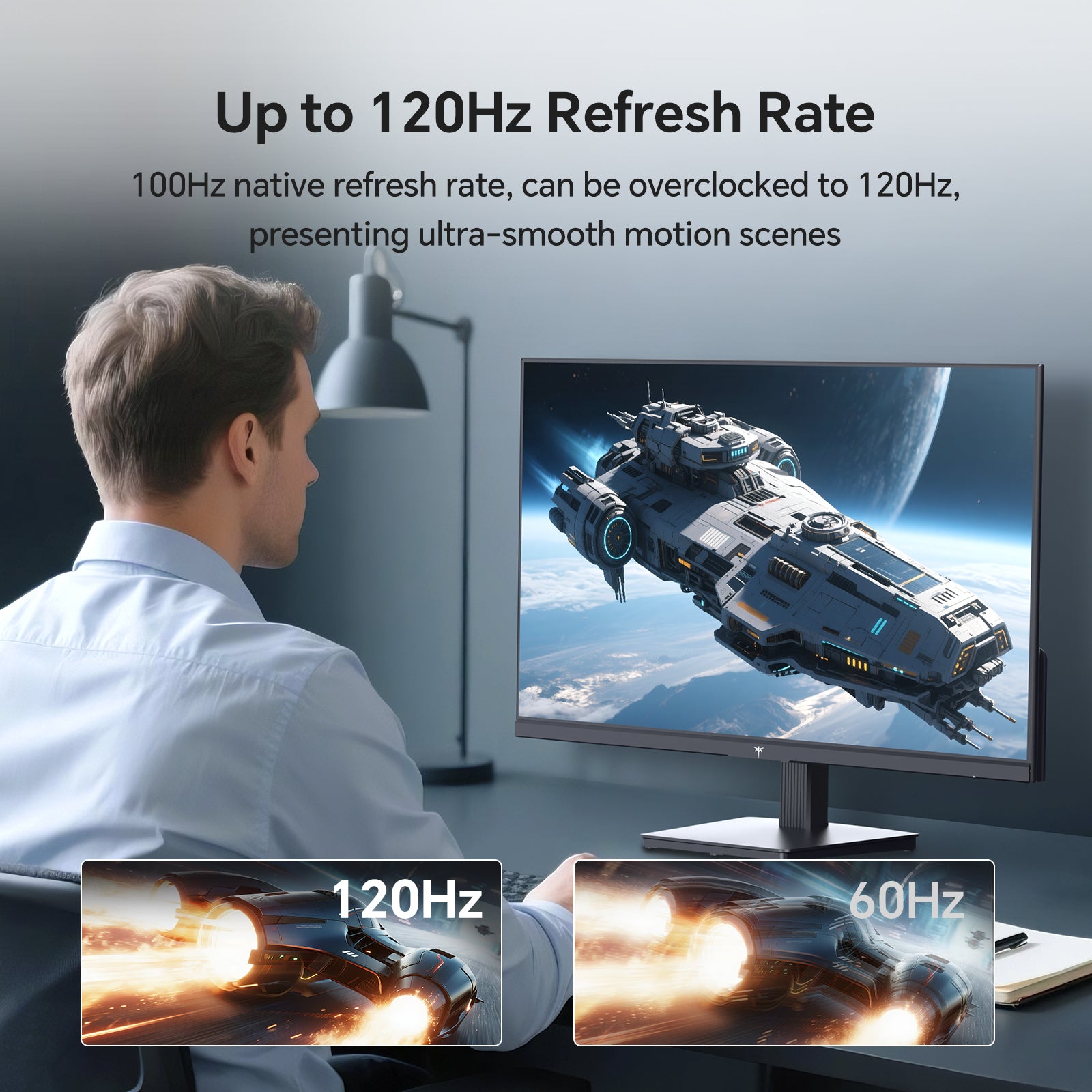 KTC 27-inch office monitor with 120Hz refresh rate, showcasing smooth motion for gaming and work.