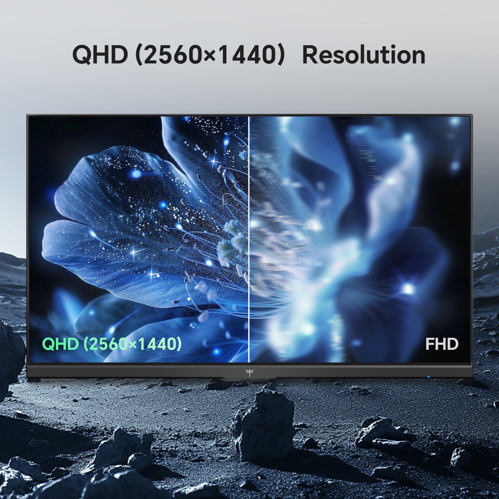 KTC 27-inch QHD (2560x1440) monitor display, showcasing resolution comparison.