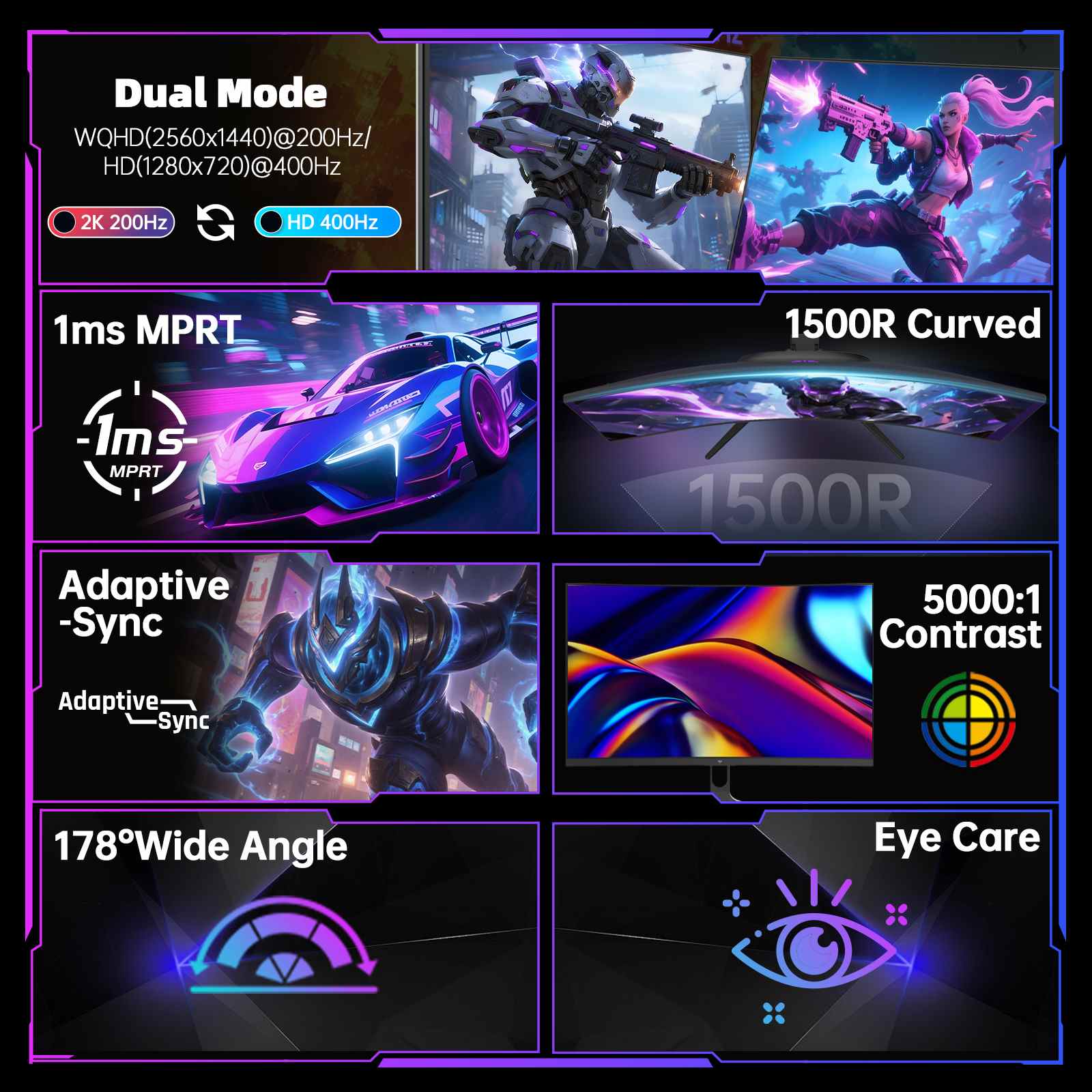 KTC 27" 2K 200Hz/HD 400Hz Dual Mode Curved Gaming Monitor | H27S5
