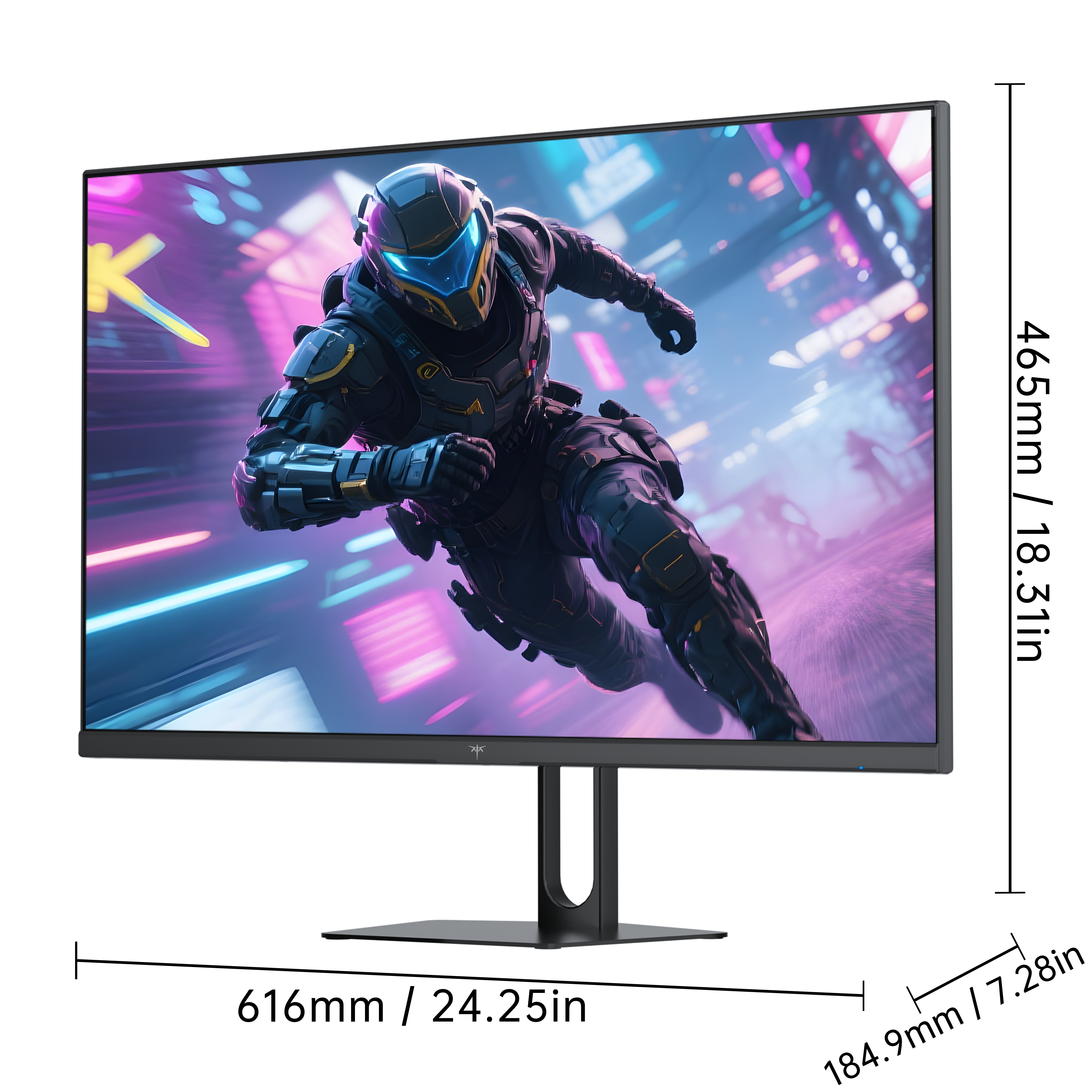 KTC 27 inch gaming monitor with cyberpunk-style image of a cyborg running, perfect for esports players.