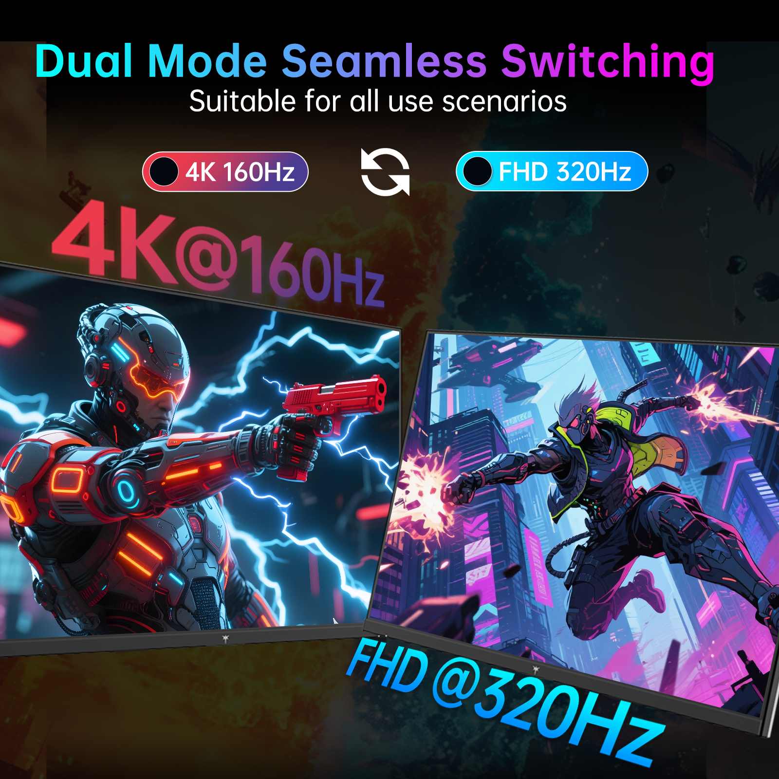KTC 4K 160Hz and FHD 320Hz gaming monitor, showcasing dual-mode seamless switching for optimal gaming experiences.