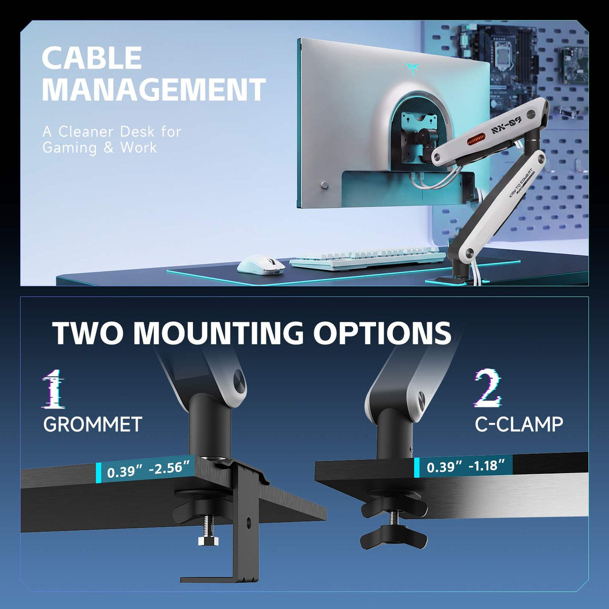 KTC Fully Adjustable Single Monitor Arm for 23.8"–42" Screens, Up to 19.8 lbs