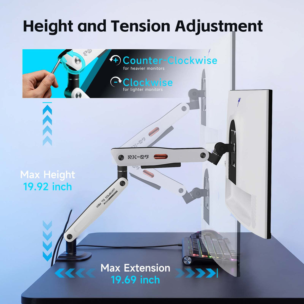 KTC Fully Adjustable Single Monitor Arm for 23.8"–42" Screens, Up to 19.8 lbs
