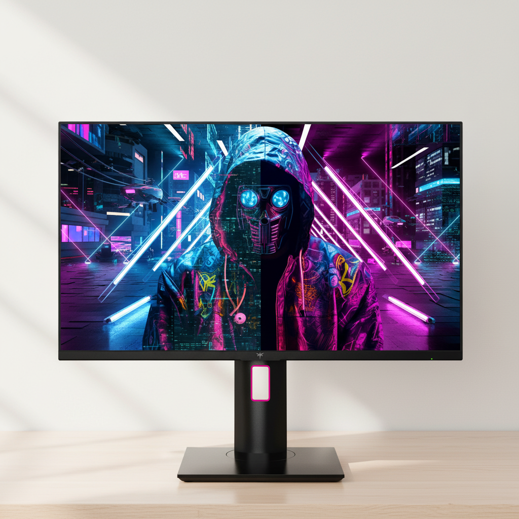 A side-by-side comparison on a high-end gaming monitor screen, showing a native 1440p image on the left and a 4K downsampled image on the right with enhanced clarity and sharper edges.