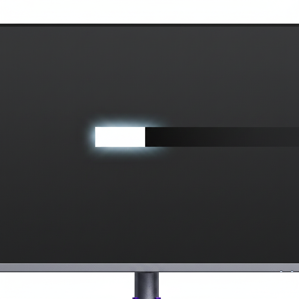 A close-up of a gaming monitor displaying a motion blur test. A UFO icon moves across the screen, showing a dark trailing ghosting effect and a bright corona overshoot halo against a gray background.