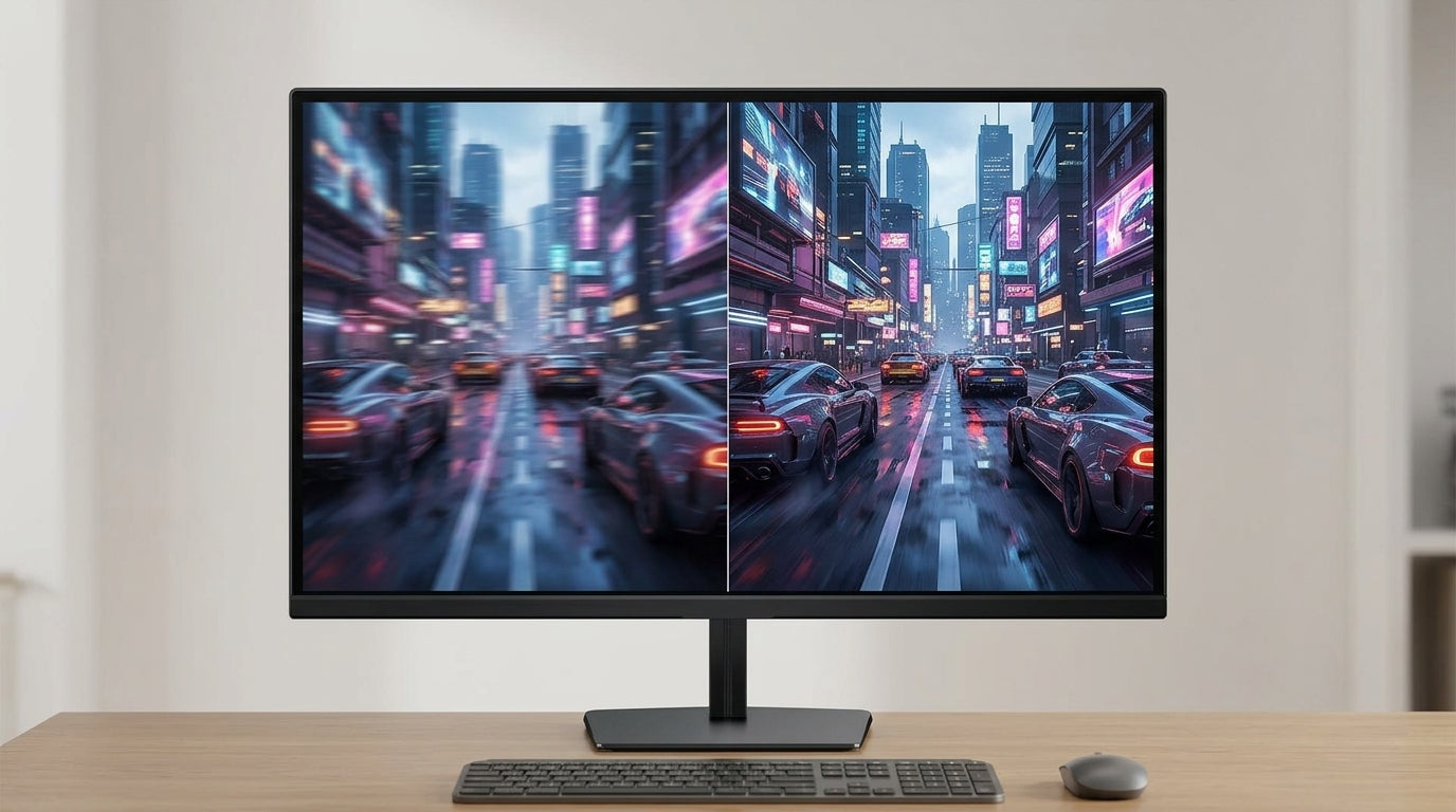 Comparison of motion clarity with and without blur reduction on a gaming monitor