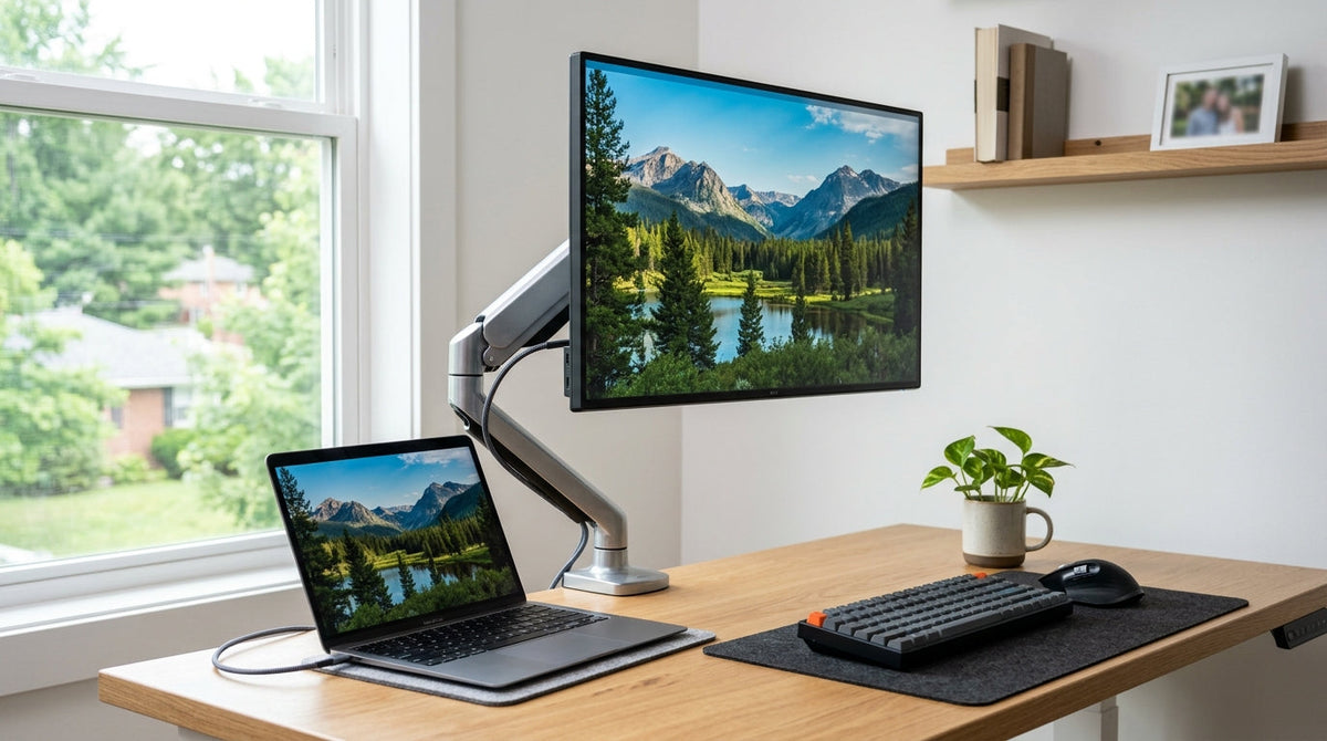Single-Cable USB-C Monitor Desk Setup cover