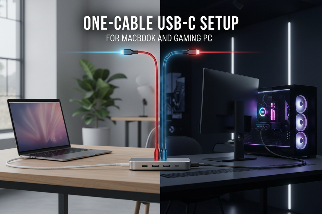 One-Cable USB-C Setup for MacBook and Gaming PC