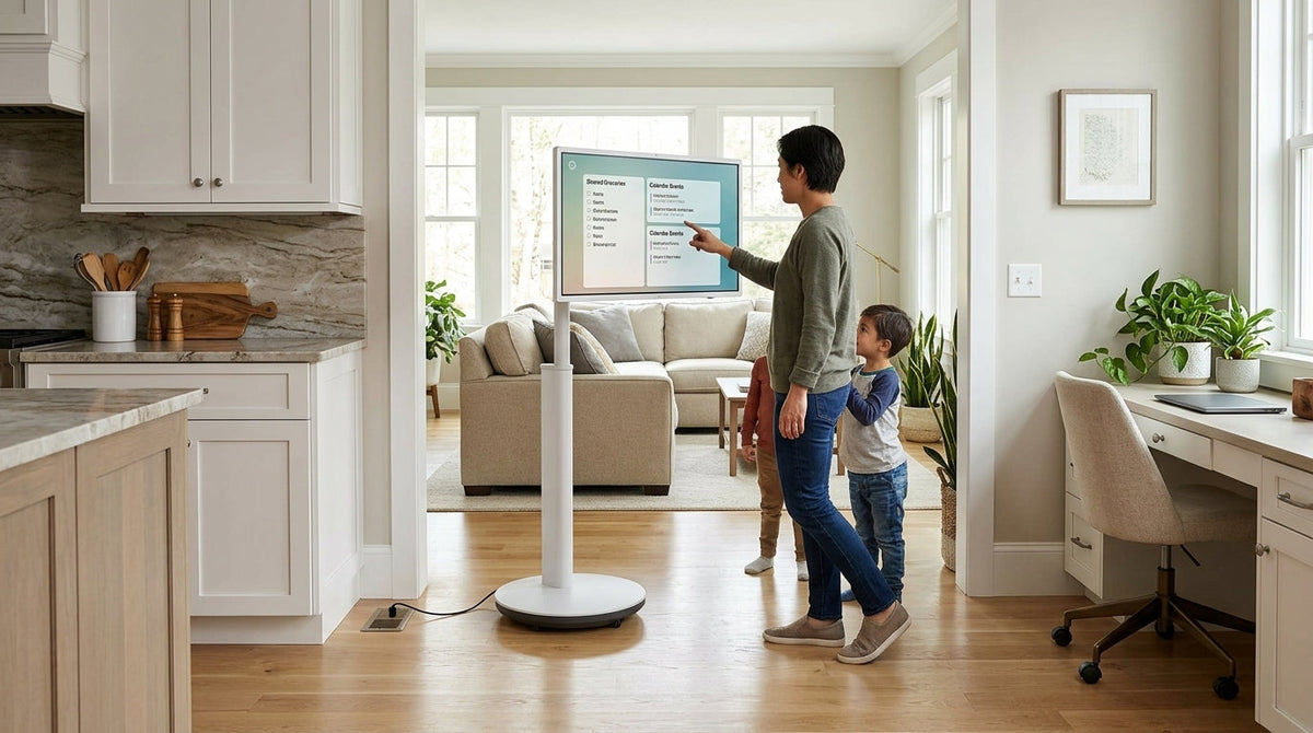 Rolling smart display in a family home workflow with room-to-room use