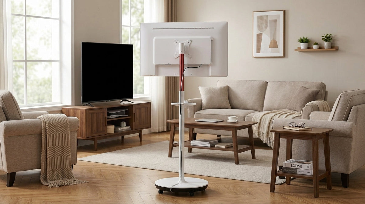 A rolling smart display in a shared family living space