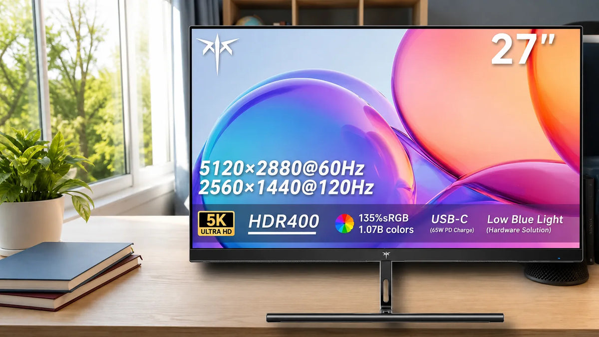 KTC H27P3 monitor shown as the main product for gaming and schoolwork on a bright study desk for gaming and schoolwork
