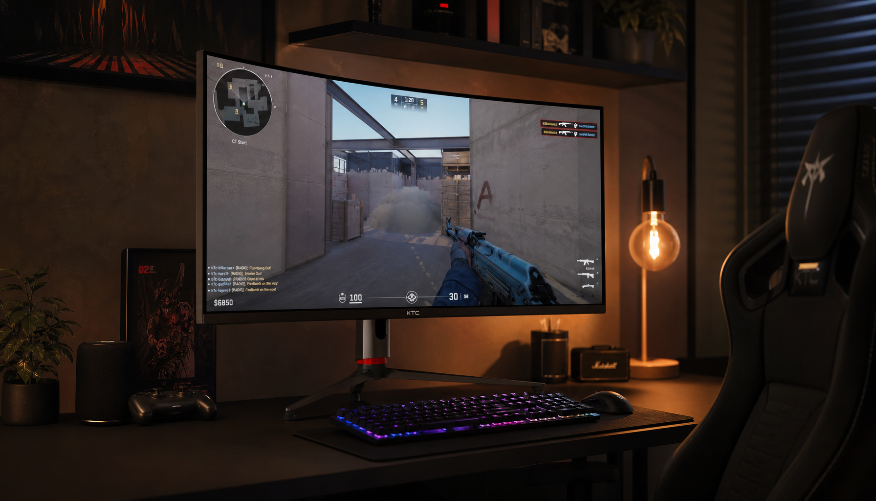 Gaming monitor calibrated to room brightness for comfortable late-night competitive play