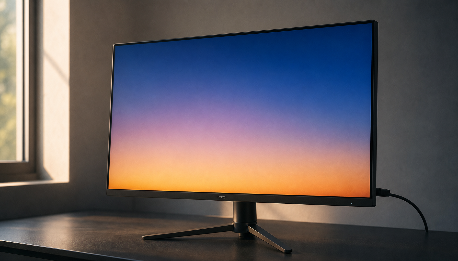 Gaming monitor displaying a smooth 10-bit color gradient to illustrate the difference between 8-bit and 10-bit color depth over DisplayPort