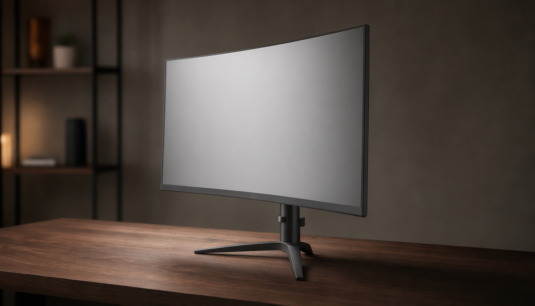 Gaming monitor photographed from an off-axis angle showing how viewing position affects the perceived image on screen