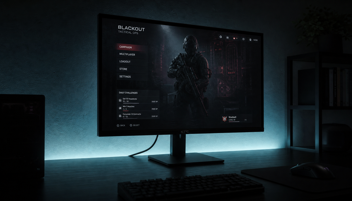 Gaming monitor screen flickering with a brightness pulse across a dark game menu while HDMI 2.1 VRR is enabled