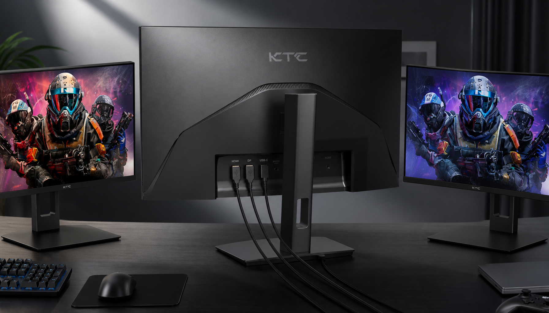 Gaming monitor setup showing color accuracy differences between multiple input sources on the same display