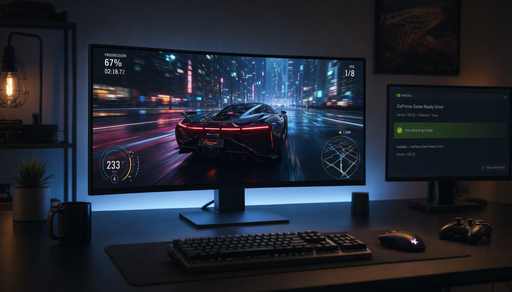 Gaming monitor setup showing high-resolution display performance after GPU driver optimization