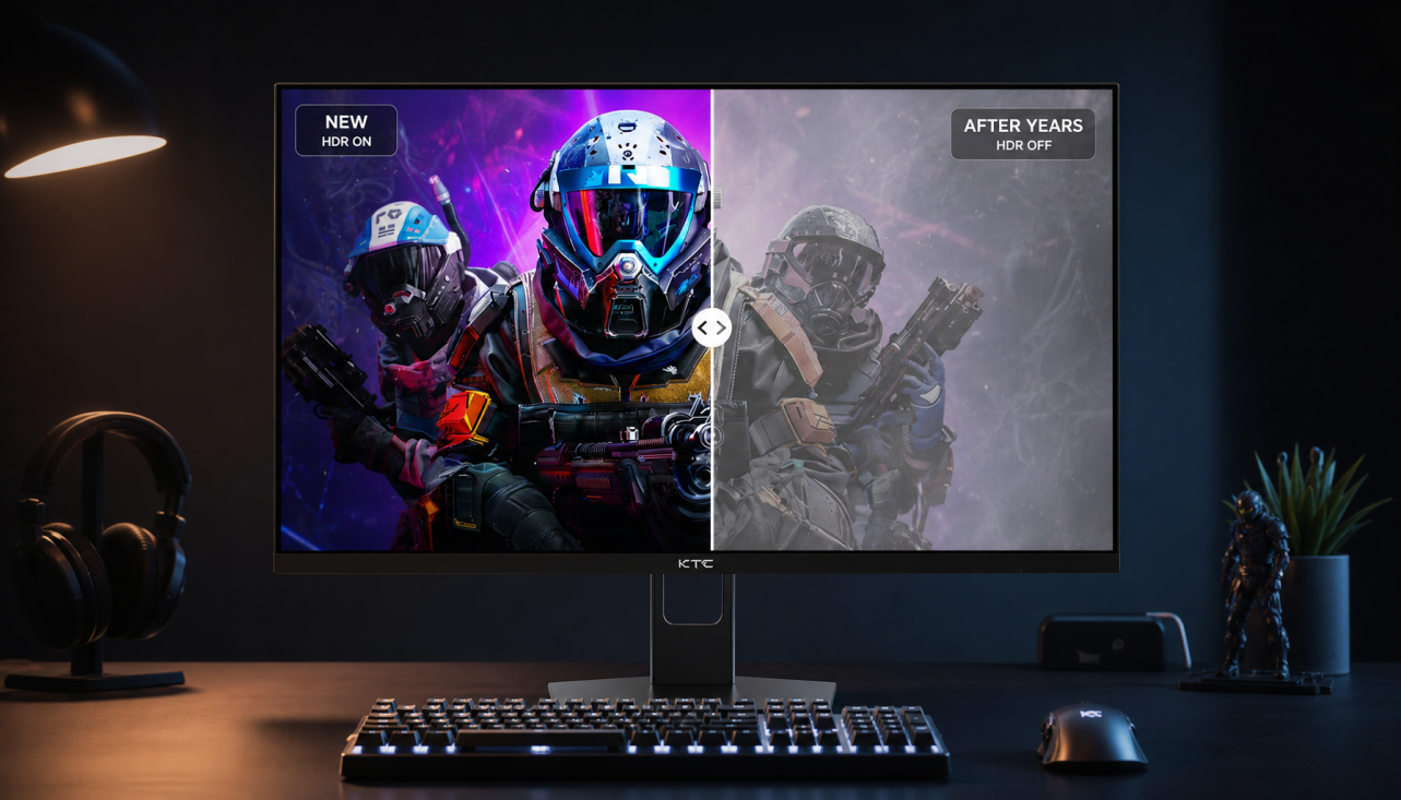 Gaming monitor showing HDR performance degradation from display aging and panel wear