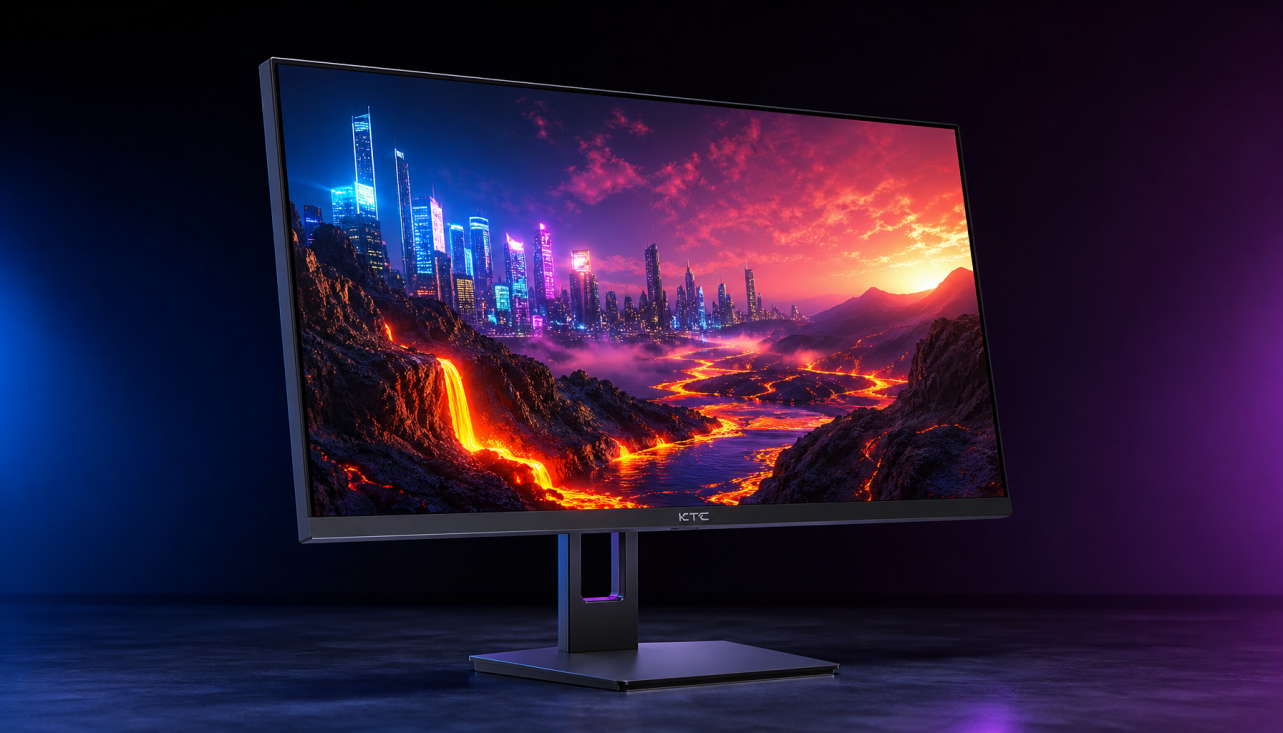 HDR monitor displaying vivid out-of-gamut colors with deep blacks and brilliant highlights