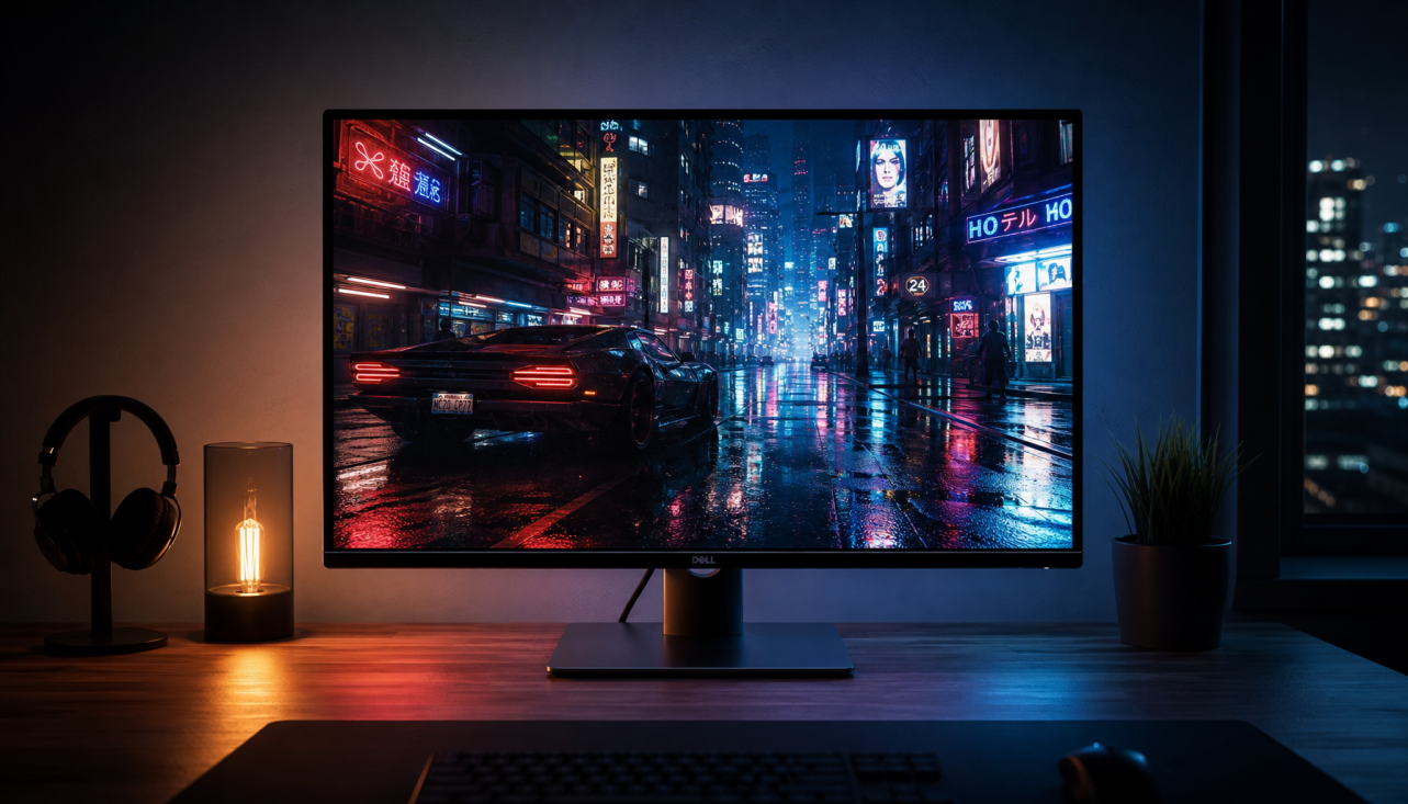 HDR monitor showing vivid streaming content with deep blacks and bright highlights