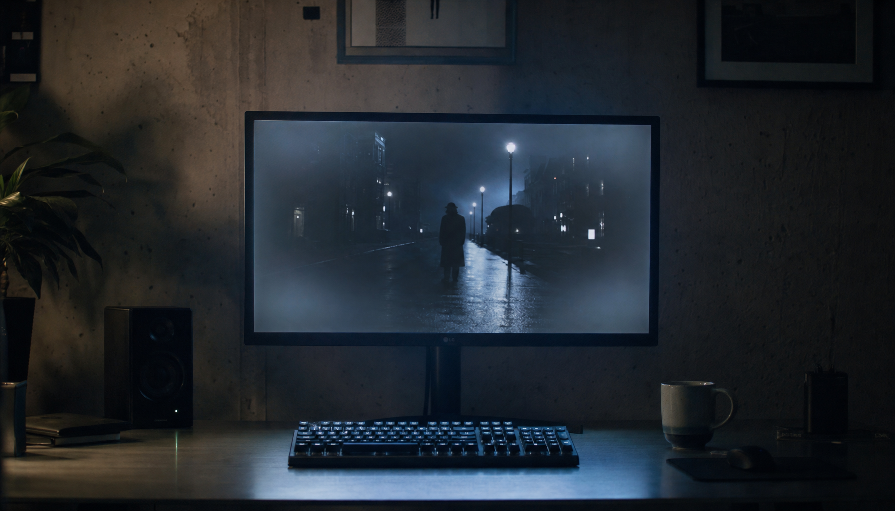 IPS monitor showing corner glow in a dark room during nighttime movie watching