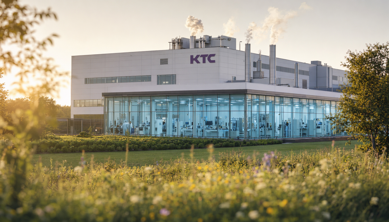 LED display panel manufacturing facility exterior showing clean production environment and environmental stewardship