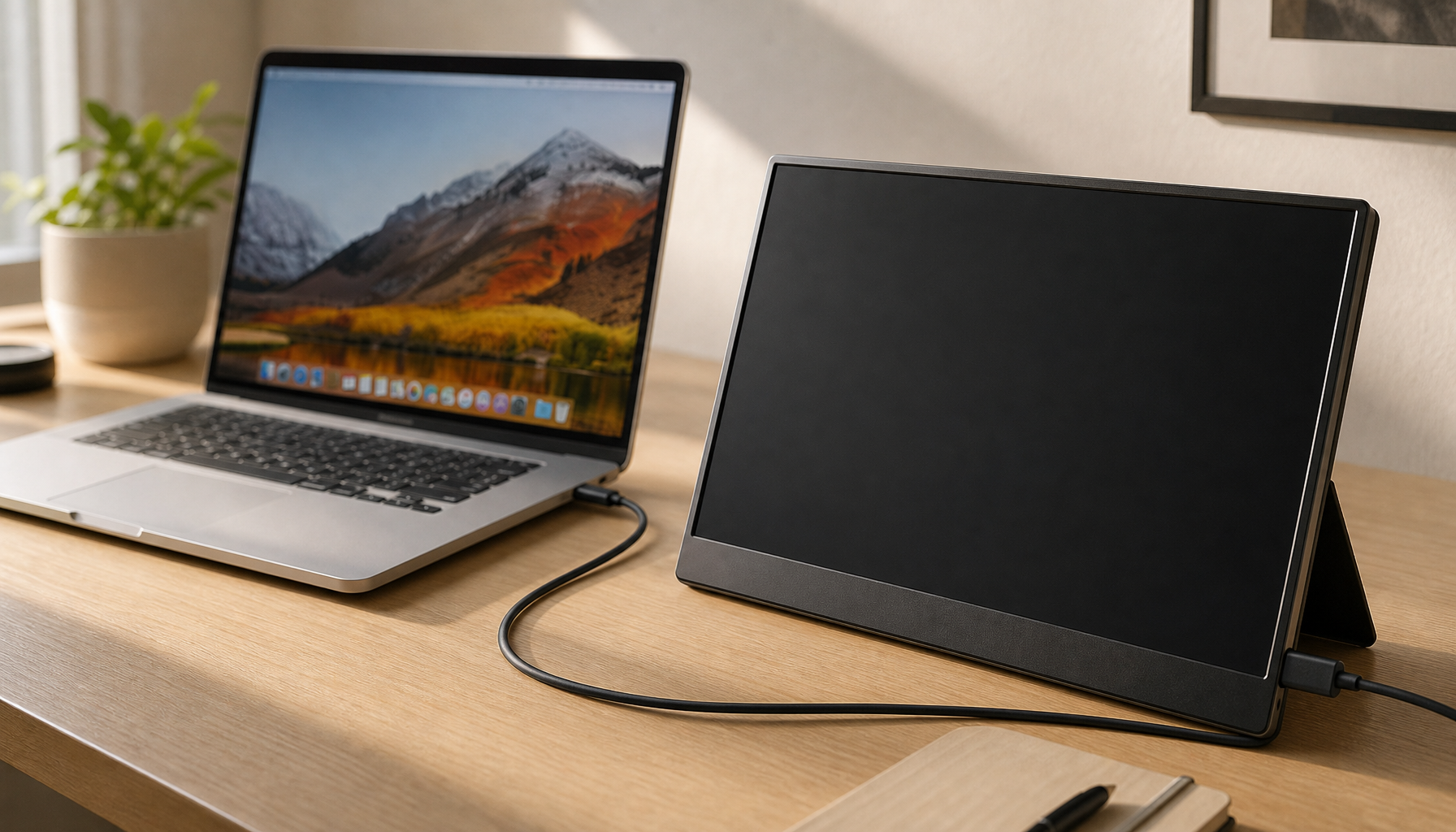 Laptop connected via USB-C to a portable monitor that won’t wake from sleep