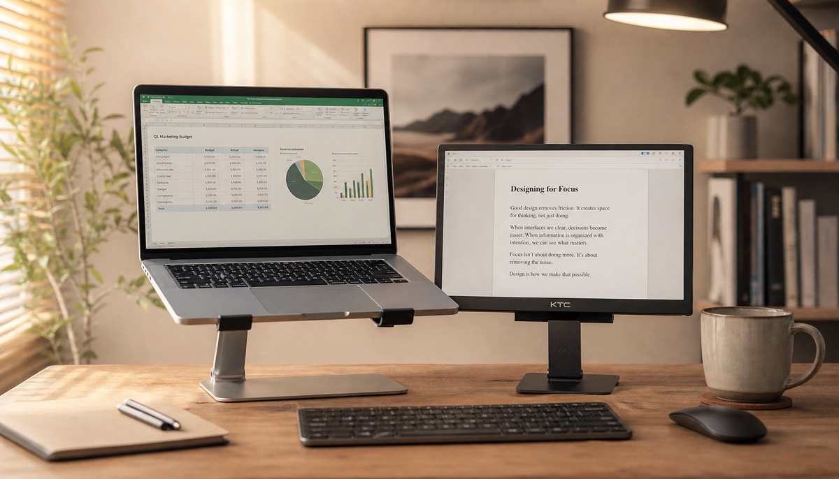 laptop battery life dual monitor off productivity focus screen sharing privacy