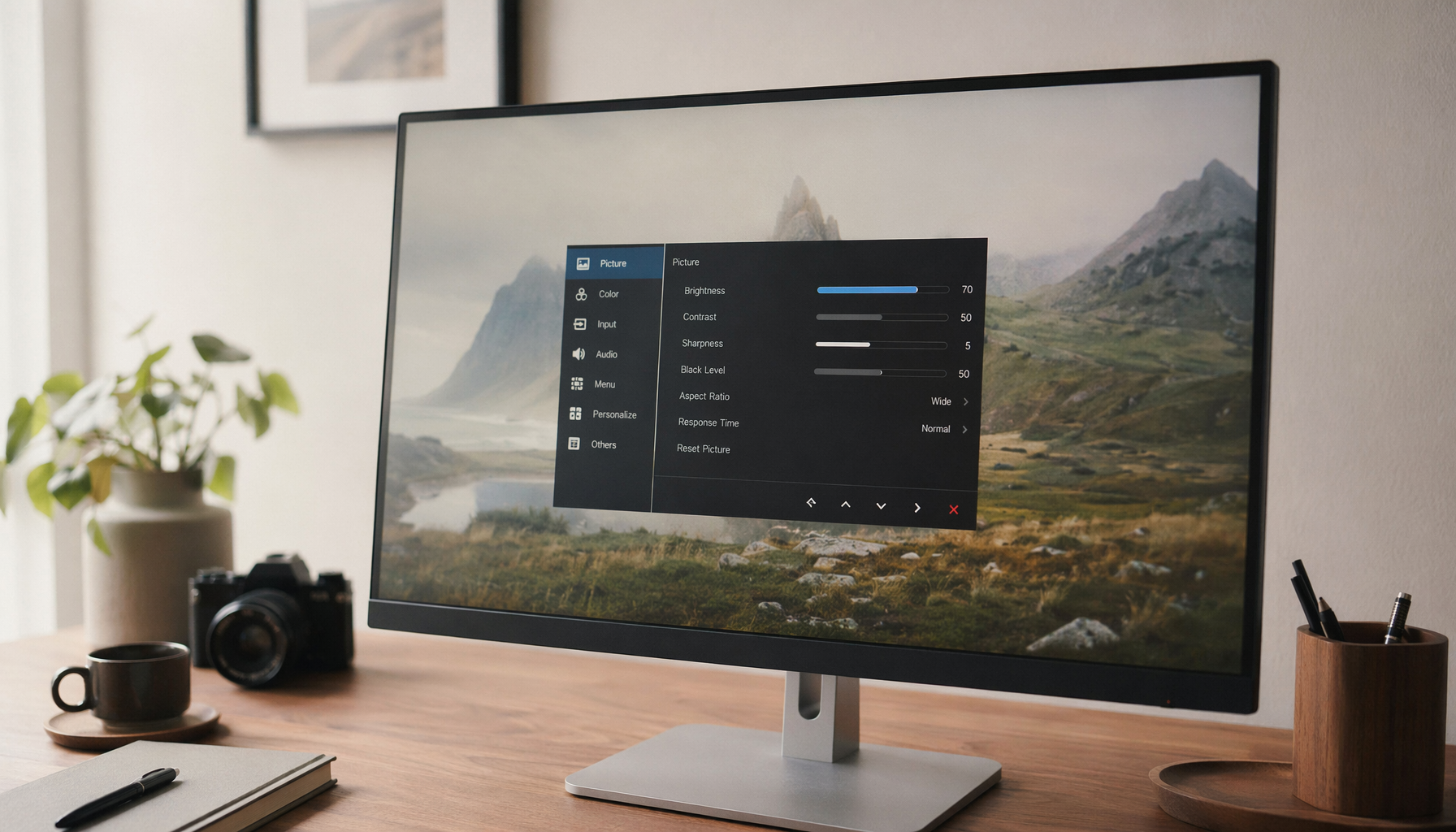 Monitor on-screen display menu frozen and unresponsive on a desktop setup