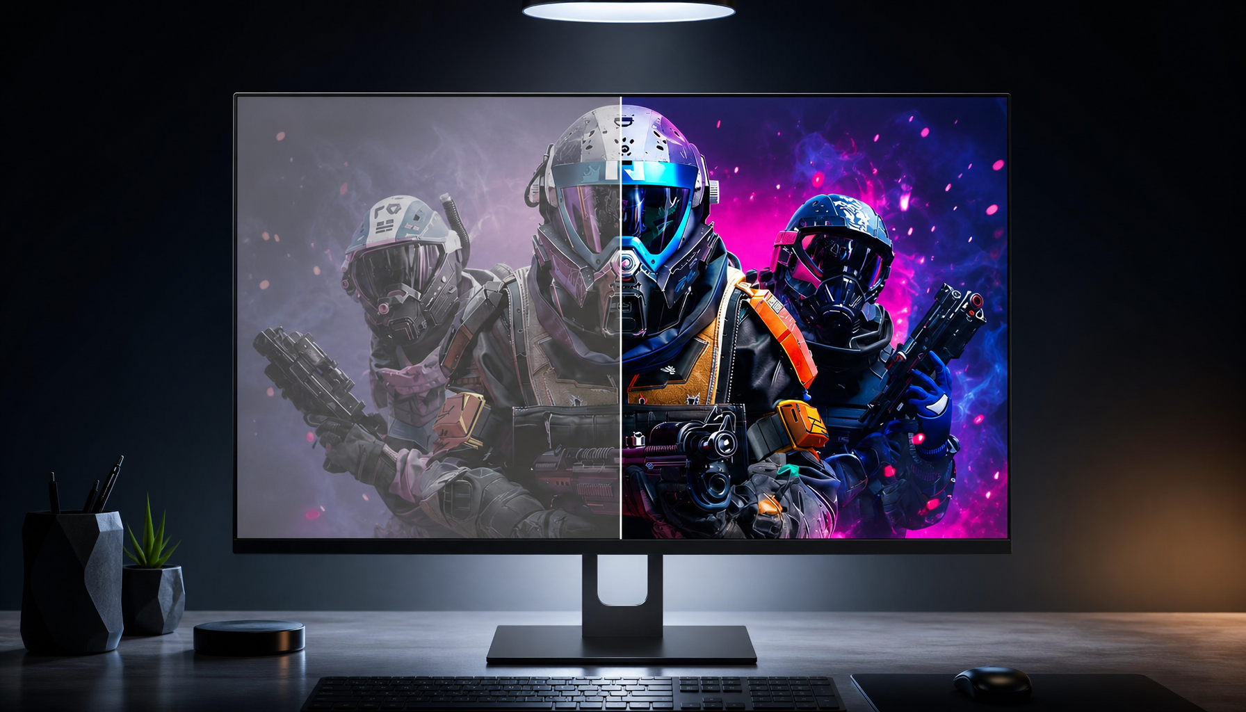 SDR vs HDR color accuracy comparison on a gaming monitor showing the visual difference between modes